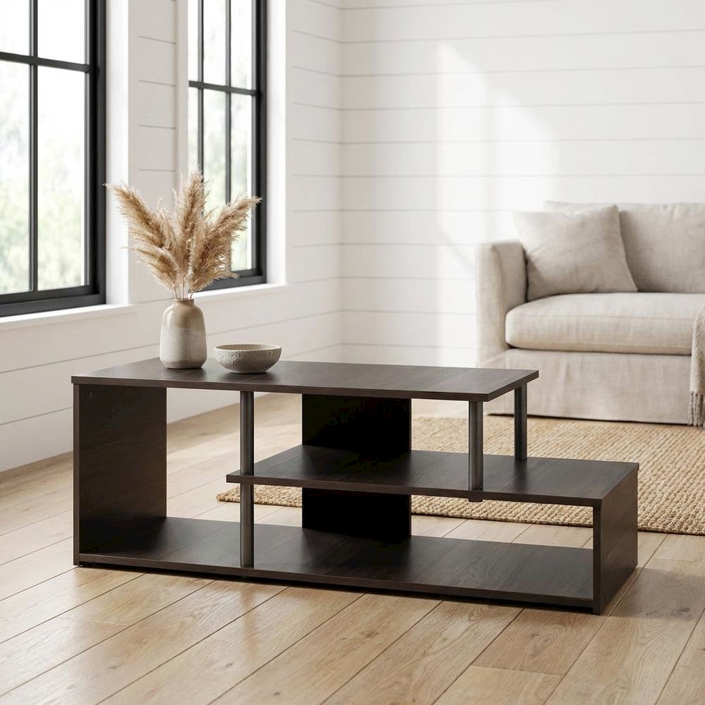 Espresso Low Rise TV Stand with Composite Wood Construction and Modern Design. Picture 2