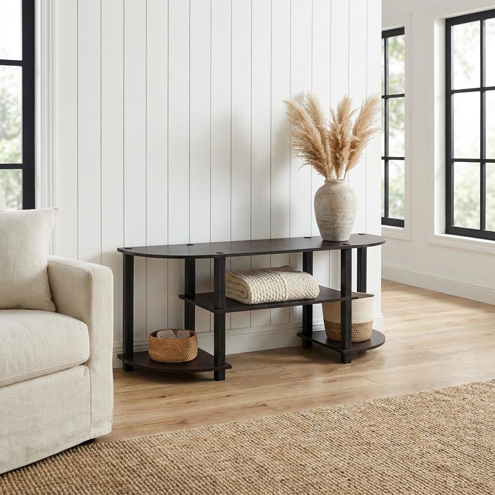 Wide TV Entertainment Center in Espresso/Black, Durable Composite Wood. Picture 2