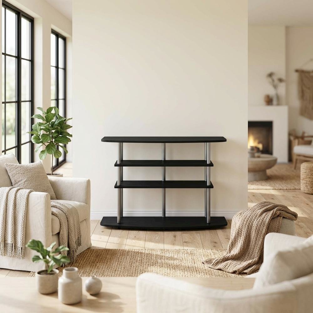Black Wood TV Stand for up to 46-inch Screens with 4-Tier Storage. Picture 3