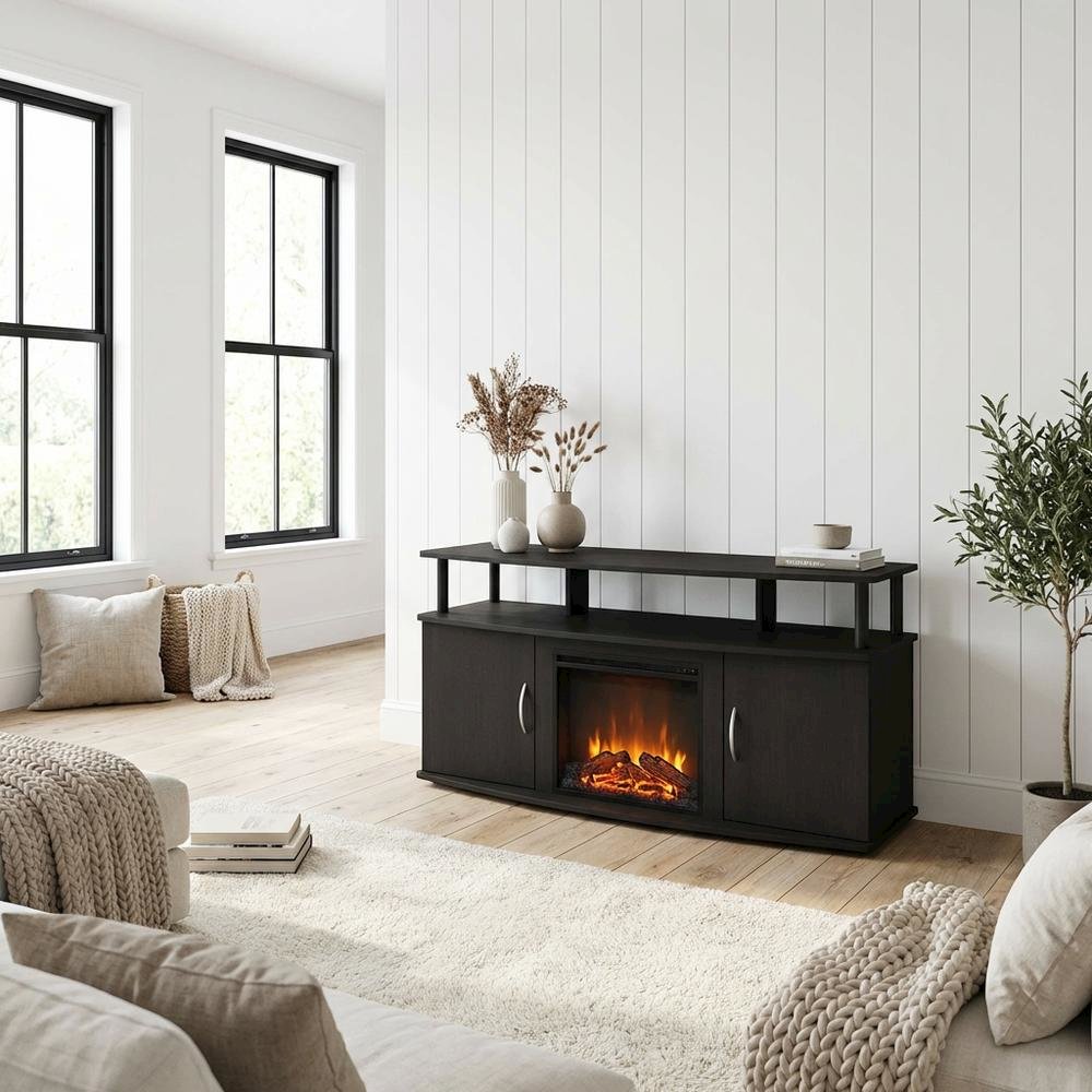 Brown Electric Fireplace TV Stand with Spacious Storage for TVs up to 55 Inches. Picture 3