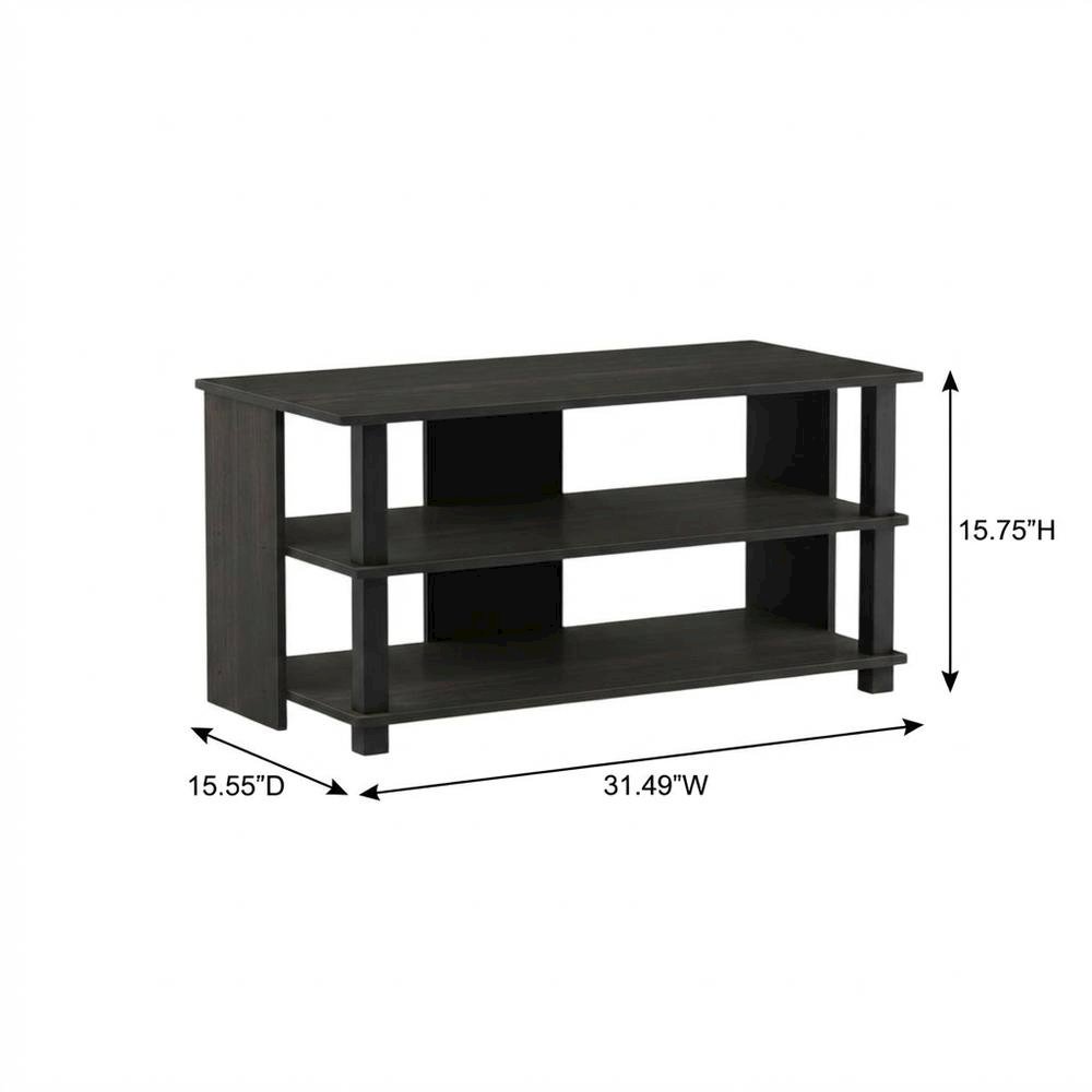 Wooden 3-Tier TV Stand in Espresso, Black, TVs up to 40 inches, ample storage. Picture 7