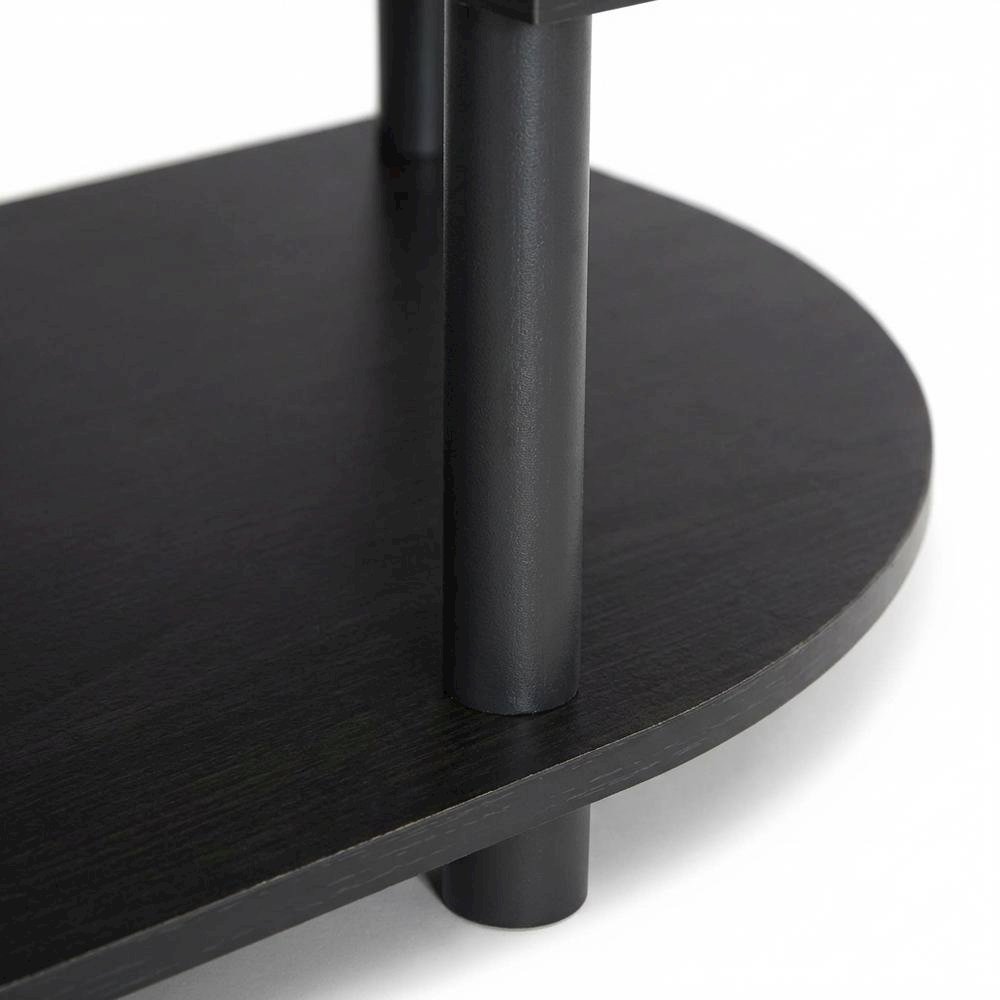 Black corner TV stand, simple design, composite wood, PVC construction. Picture 6