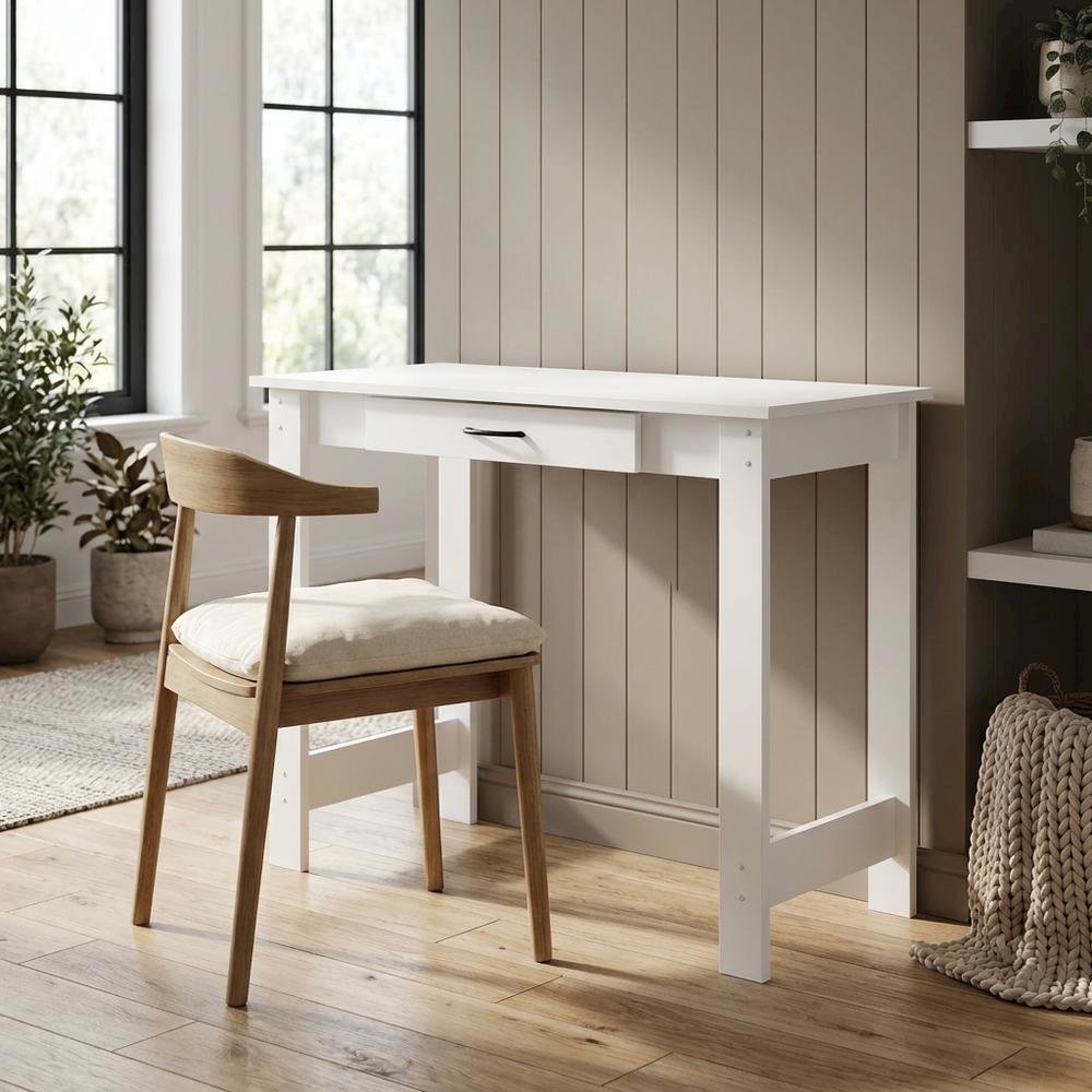 White Writing Desk With Drawer For Home Office And Residential Use. Picture 3