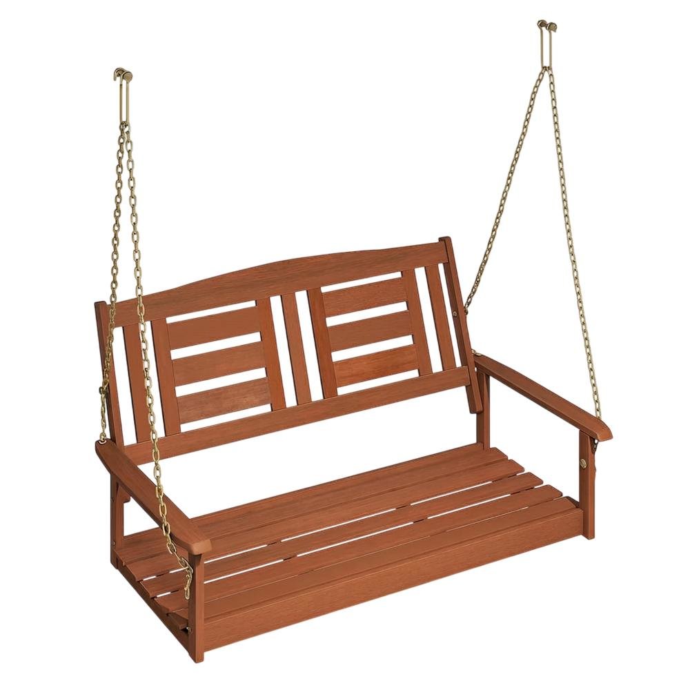 Teak Oil Finished Wood Swing Chair with Chain for Outdoor Relaxation. Picture 1