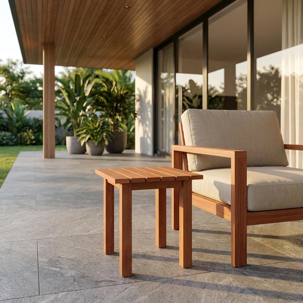 Teak Oil Outdoor Patio End Table In Finish For Garden, Porch. Picture 2
