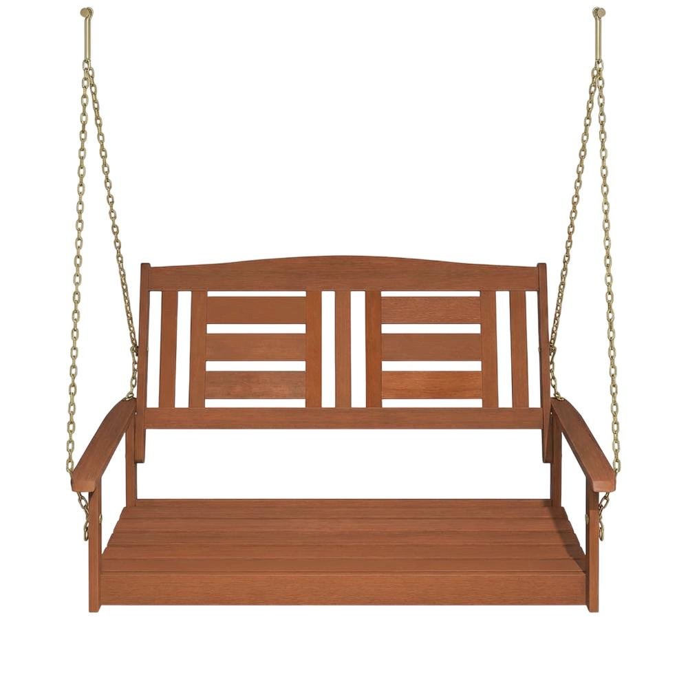 Teak Oil Finished Wood Swing Chair with Chain for Outdoor Relaxation. Picture 4