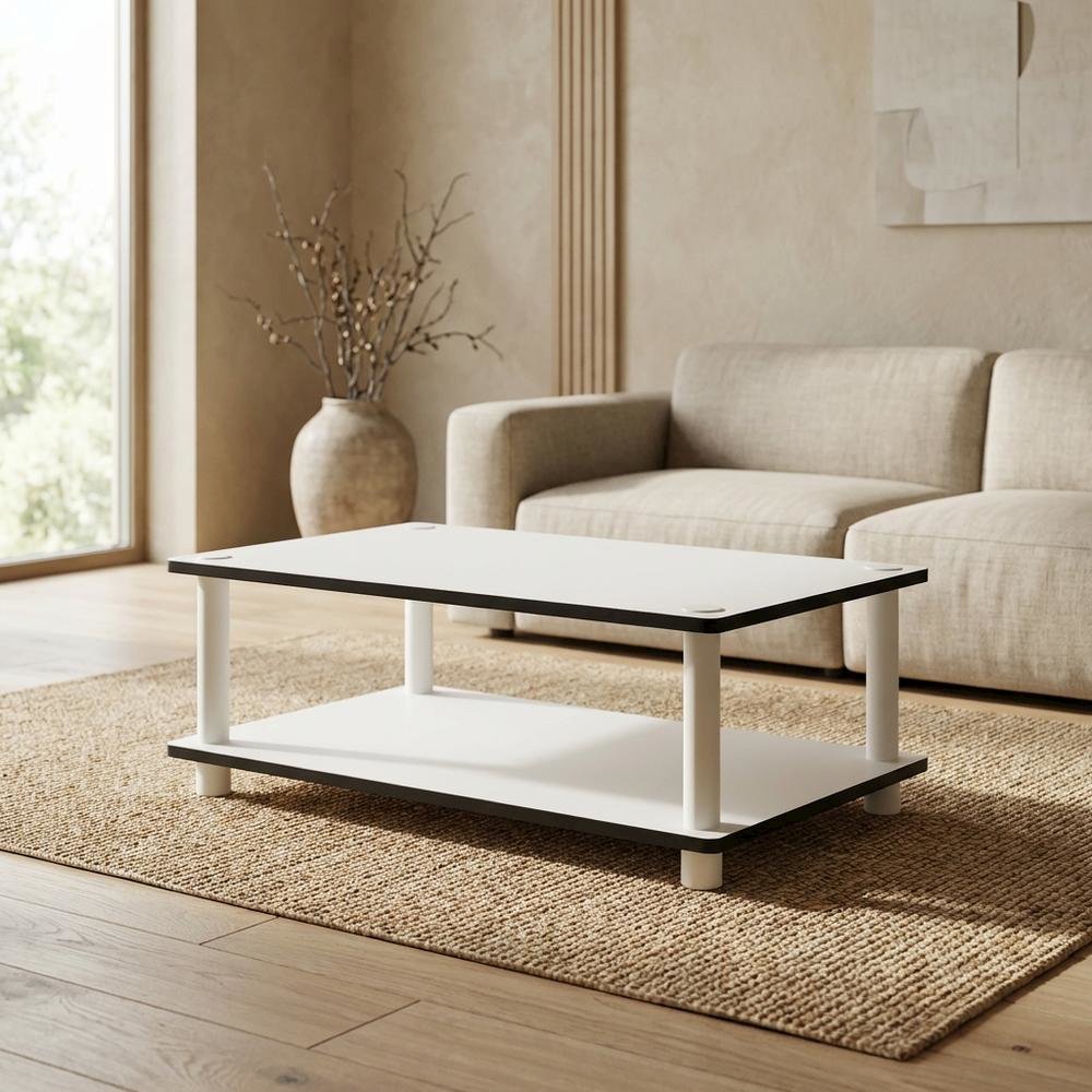 Modern white coffee table with open shelf, 2-tier design and sleek style. Picture 3