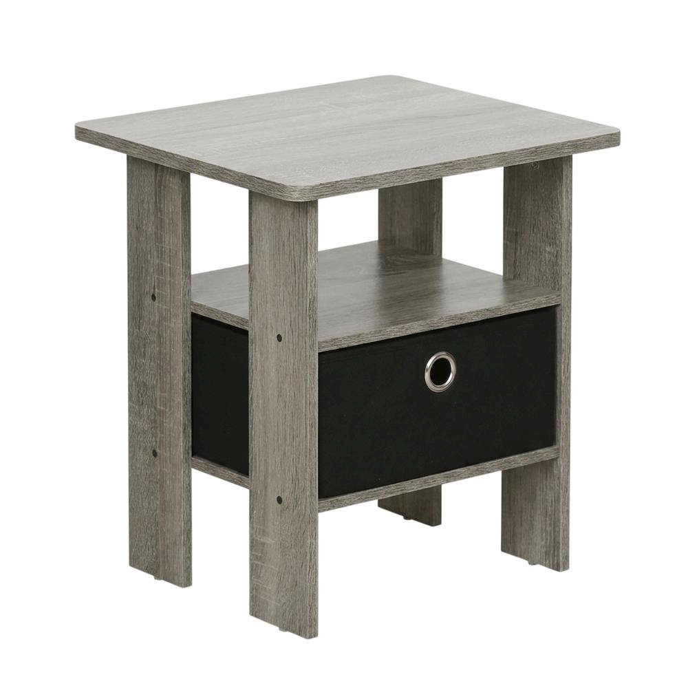 Grey night stand with storage bin drawer, stylish bedroom accent. Picture 1