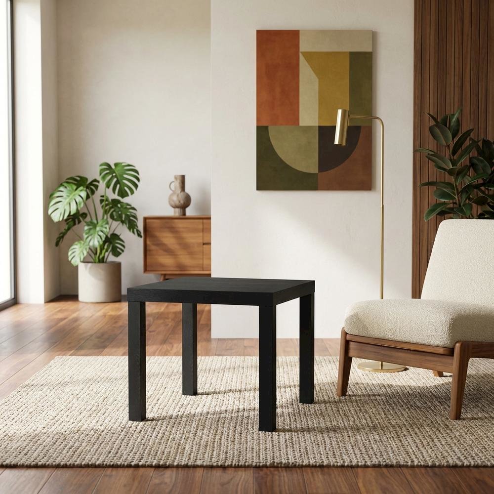 Black, Side Table, Quality Build, Durable Wood Frame. Picture 2