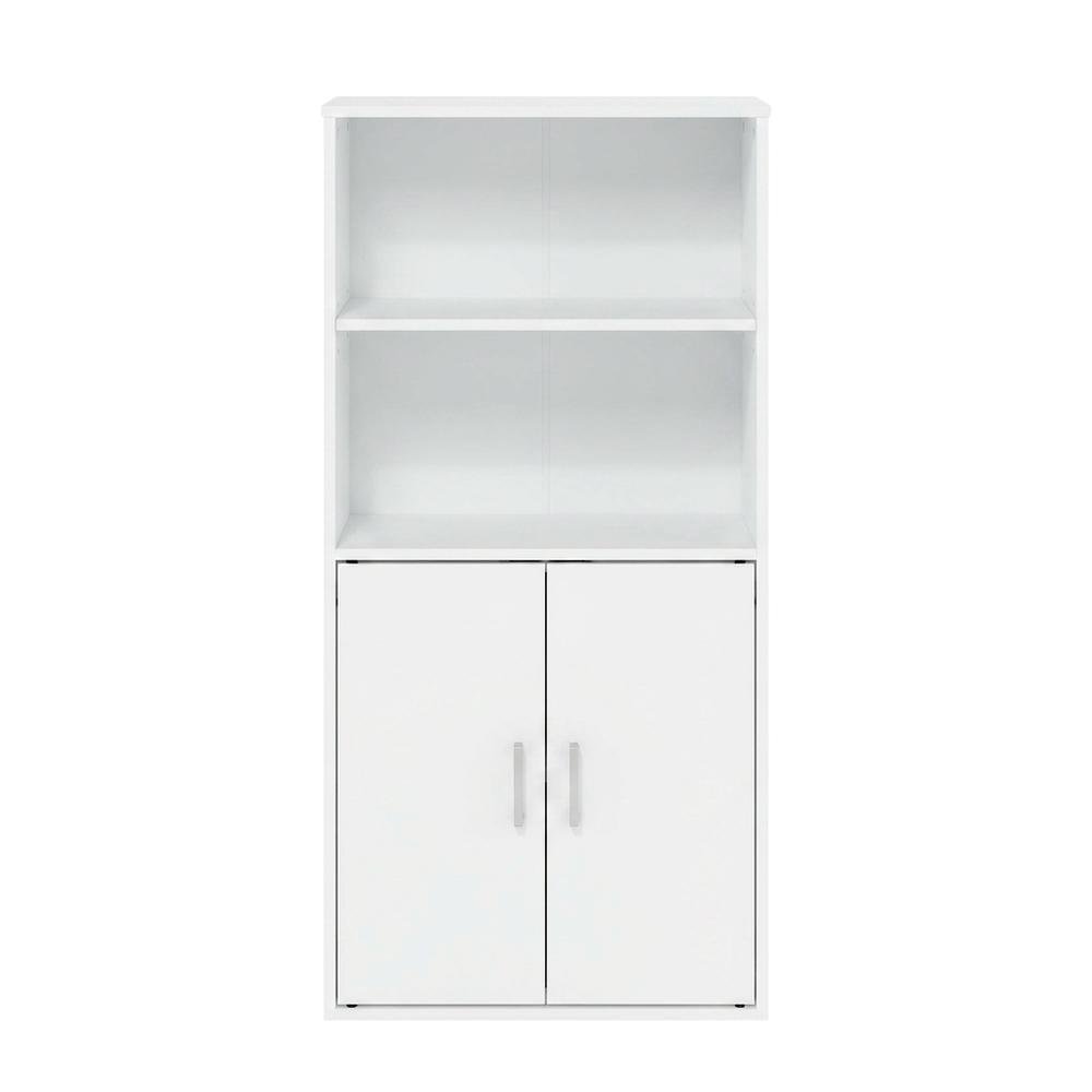 White Storage Cabinet with 2 Open Shelves and 2 Cabinet Doors. Picture 4