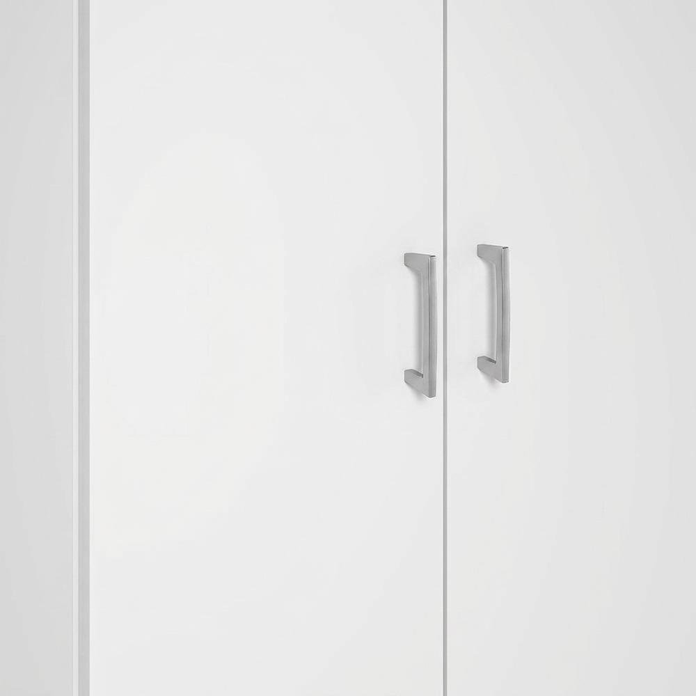 White Wood Wardrobe Cabinet with Hanging Rod and Closet Shelves. Picture 5