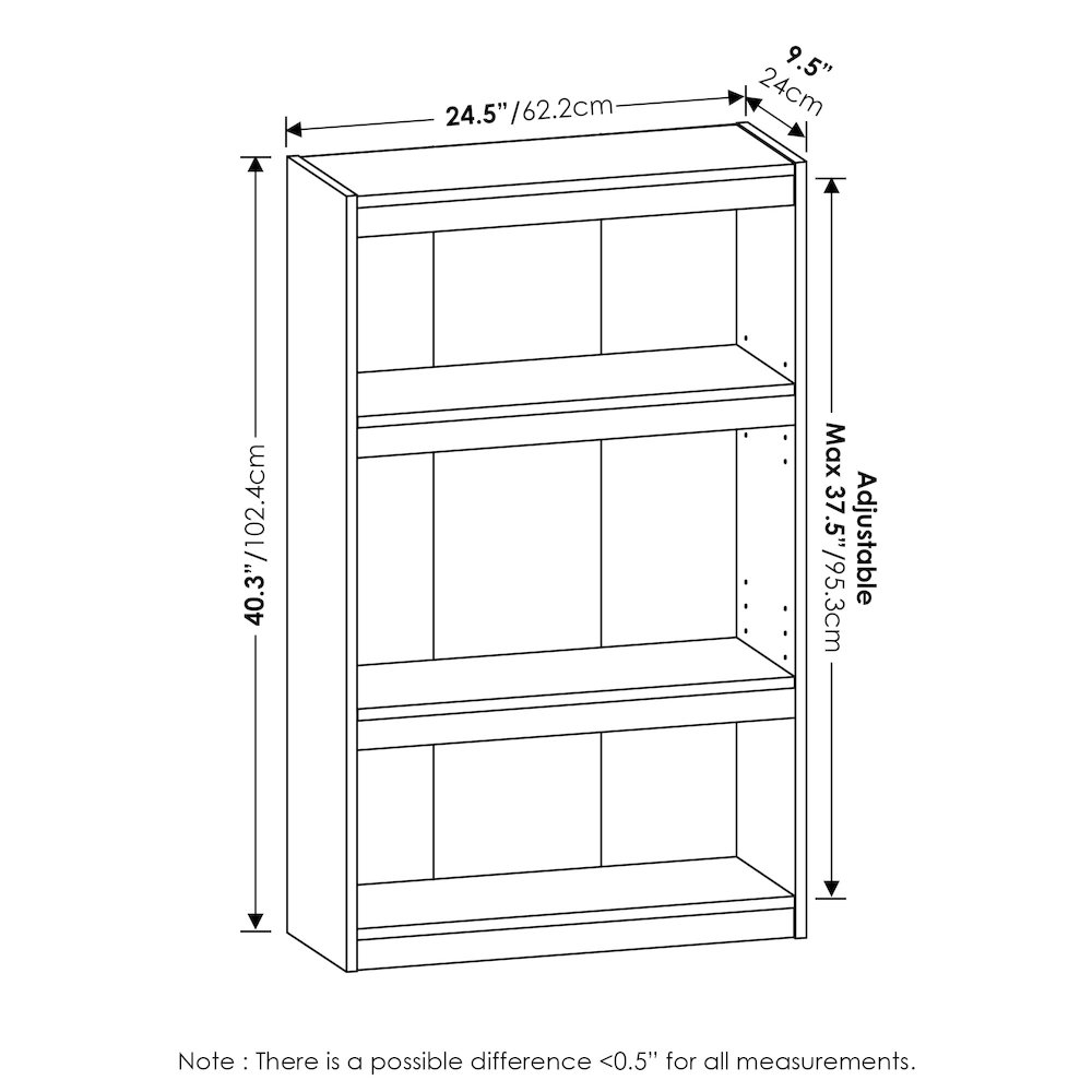 Furinno JAYA Enhanced Home 3-Tier Adjustable Shelf Bookcase, White. Picture 3