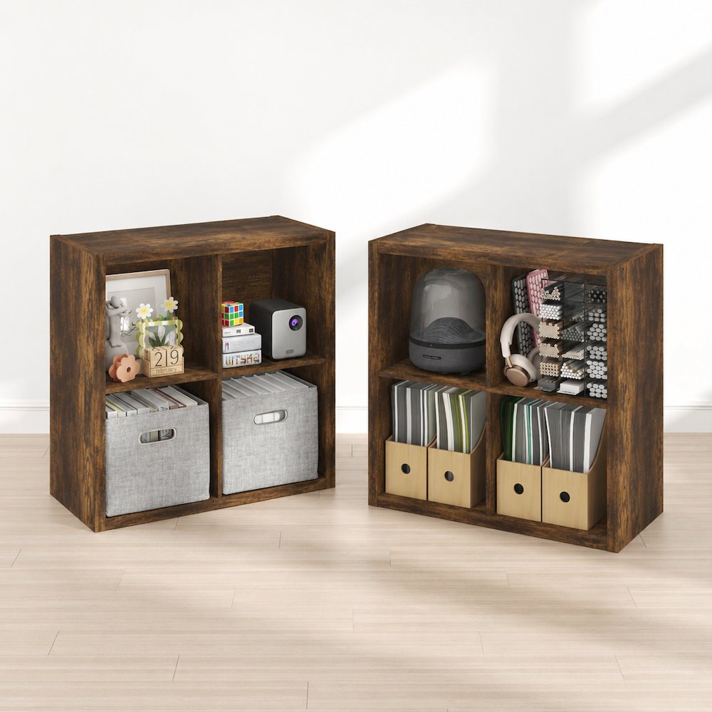 CUBICLE Set of 2, 4-Cube Bookshelf, Reversible, 14.6x30x30, Amber Pine. Picture 2