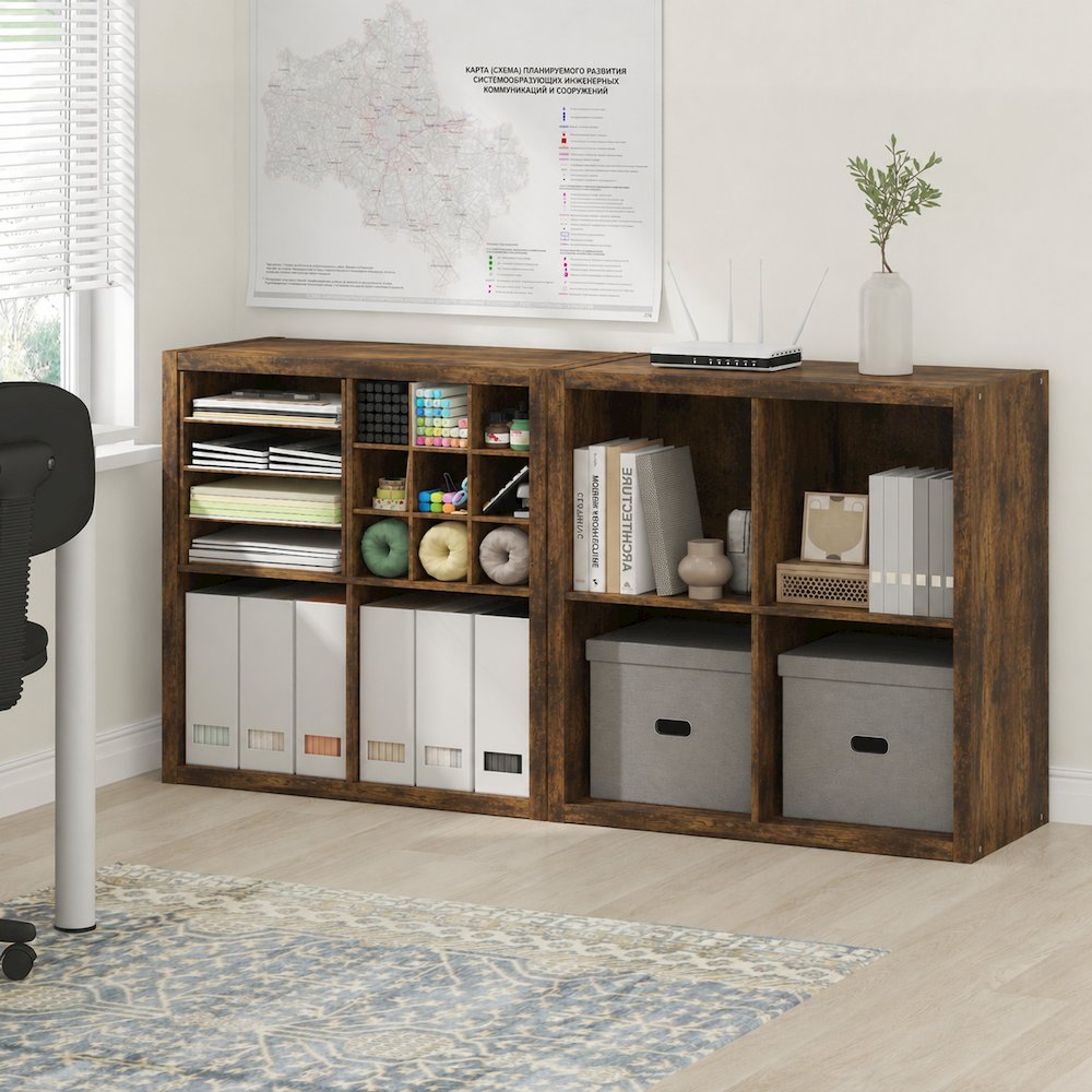 CUBICLE Set of 2, 4-Cube Bookshelf, Reversible, 14.6x30x30, Amber Pine. Picture 3