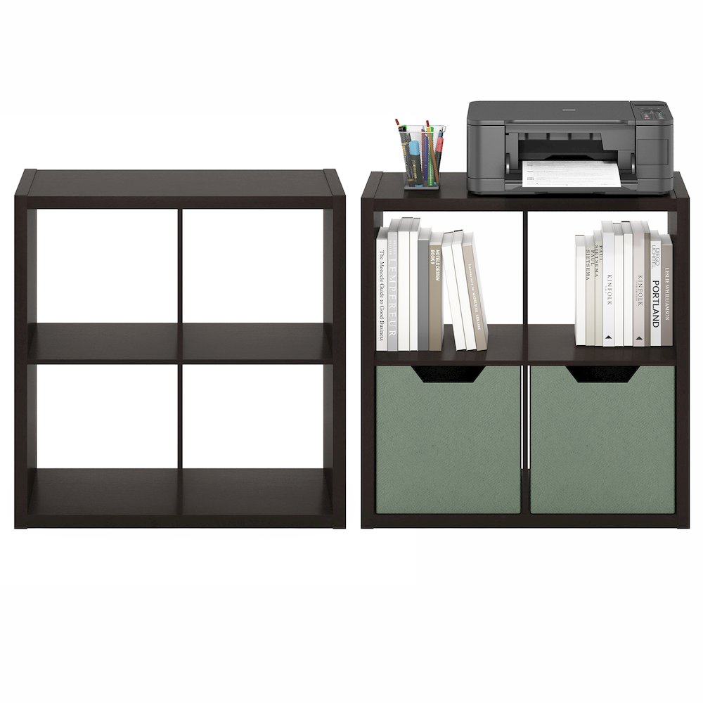 CUBICLE Set of 2, 4-Cube Bookshelf, Reversible, 14.6x30x30, Black Dark Oak. Picture 5