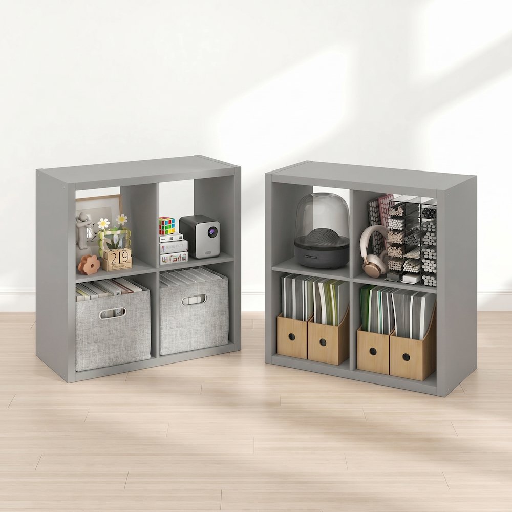 CUBICLE Set of 2, 4-Cube Bookshelf, Reversible, 14.6x30x30, Light Grey. Picture 2