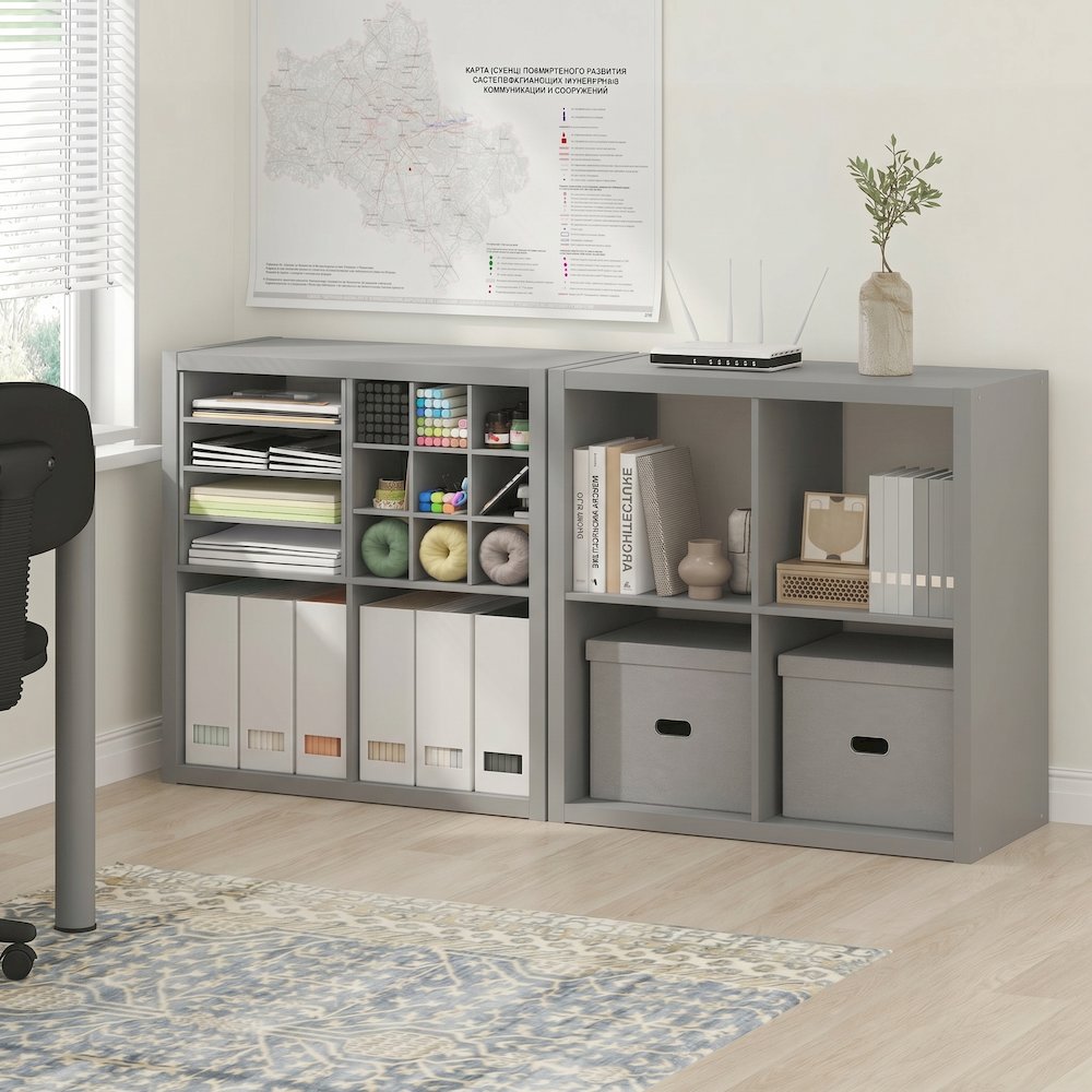 CUBICLE Set of 2, 4-Cube Bookshelf, Reversible, 14.6x30x30, Light Grey. Picture 3