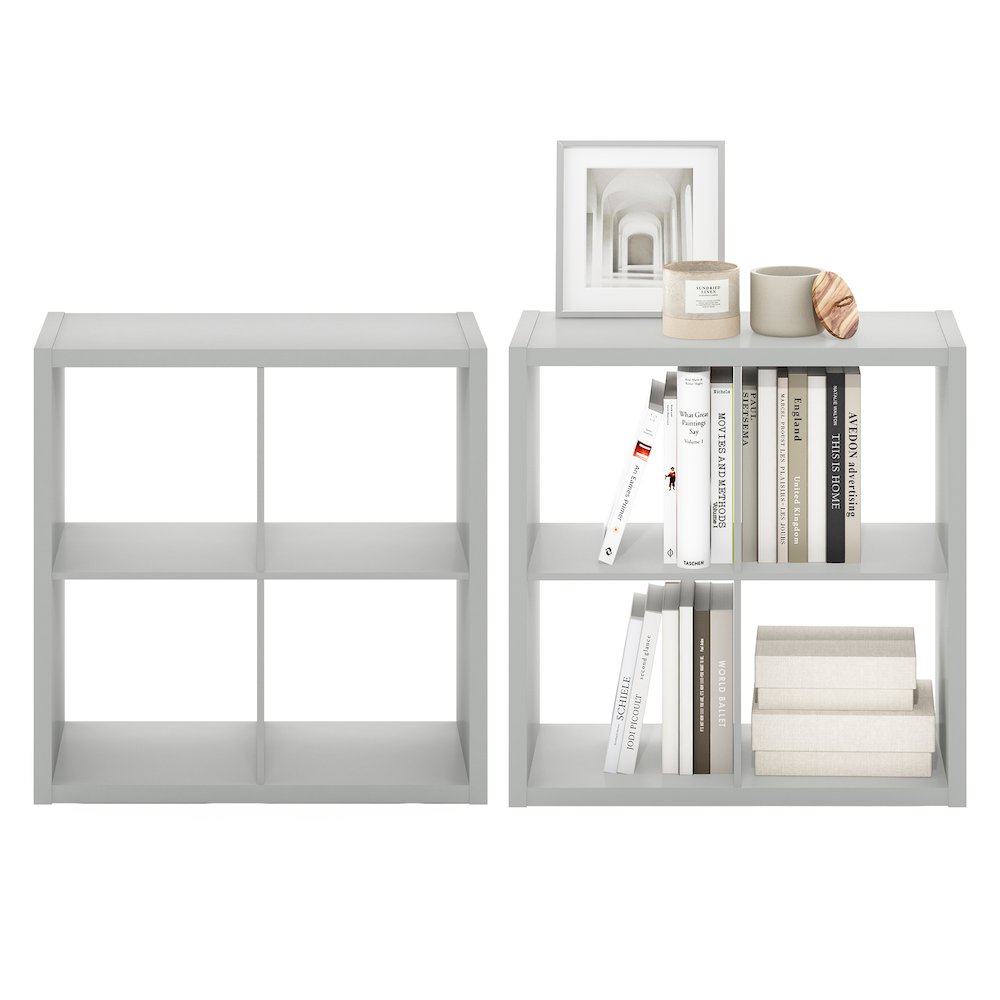 CUBICLE Set of 2, 4-Cube Bookshelf, Reversible, 14.6x30x30, Light Grey. Picture 5