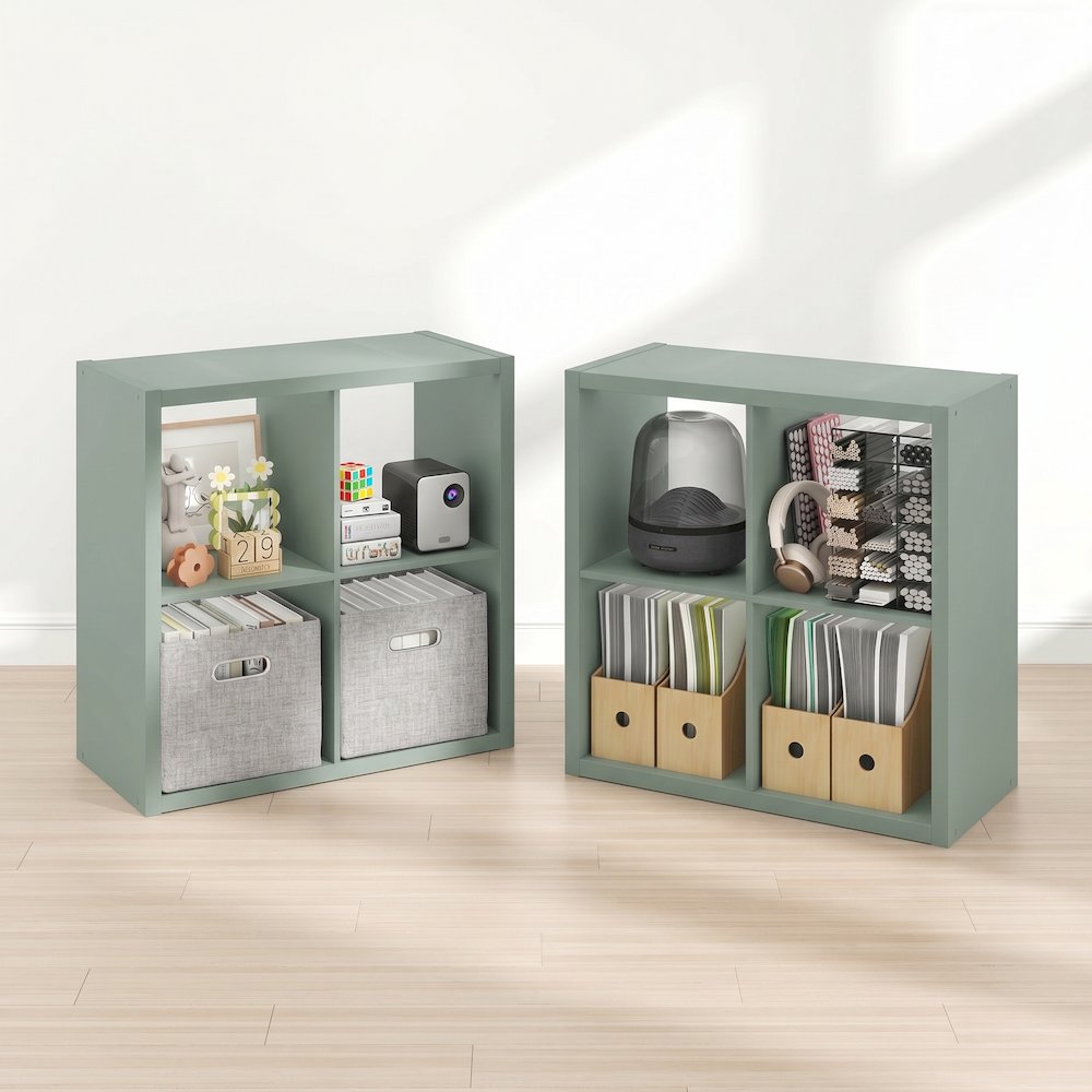 CUBICLE Set of 2, 4-Cube Bookshelf, Reversible, 14.6x30x30, Sage Green. Picture 2