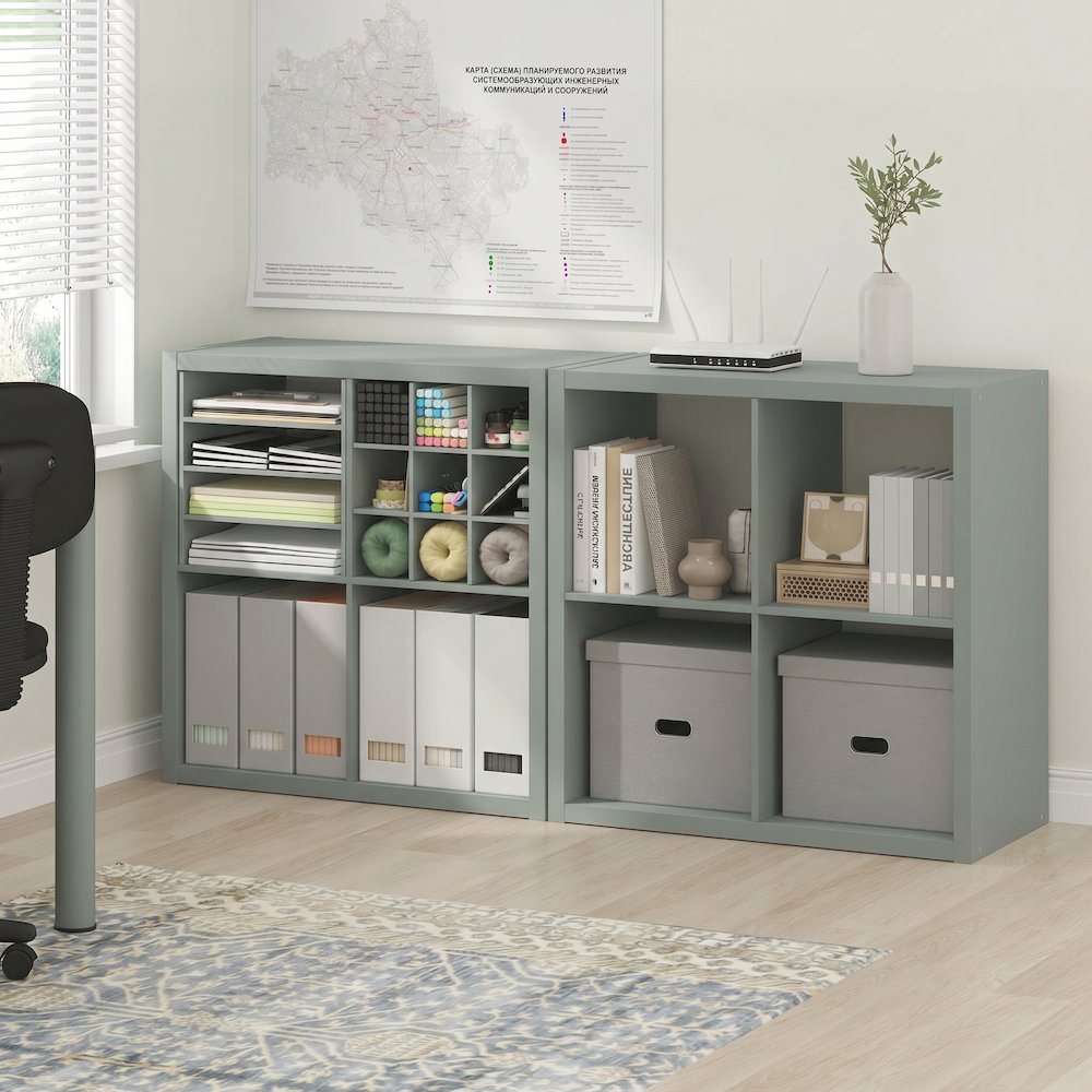 CUBICLE Set of 2, 4-Cube Bookshelf, Reversible, 14.6x30x30, Sage Green. Picture 3