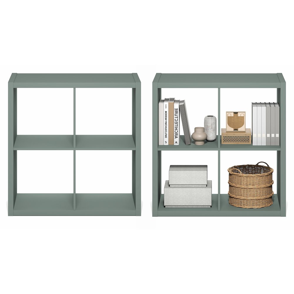 CUBICLE Set of 2, 4-Cube Bookshelf, Reversible, 14.6x30x30, Sage Green. Picture 5