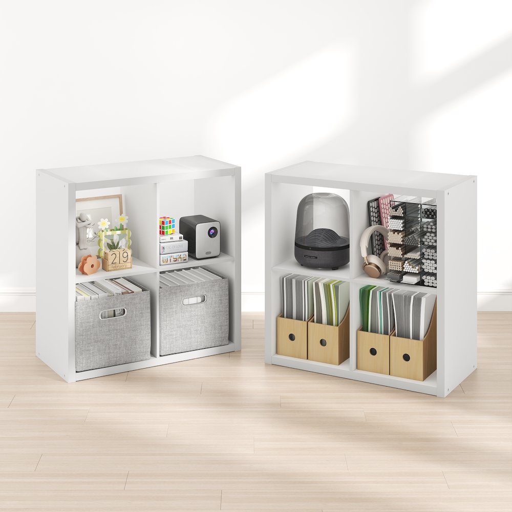 CUBICLE Set of 2, 4-Cube Bookshelf, Reversible, 14.6x30x30, White. Picture 2
