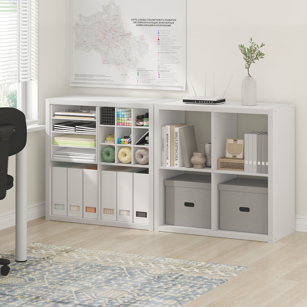 CUBICLE Set of 2, 4-Cube Bookshelf, Reversible, 14.6x30x30, White. Picture 3