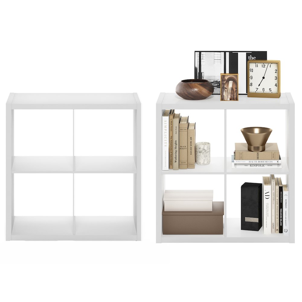 CUBICLE Set of 2, 4-Cube Bookshelf, Reversible, 14.6x30x30, White. Picture 5