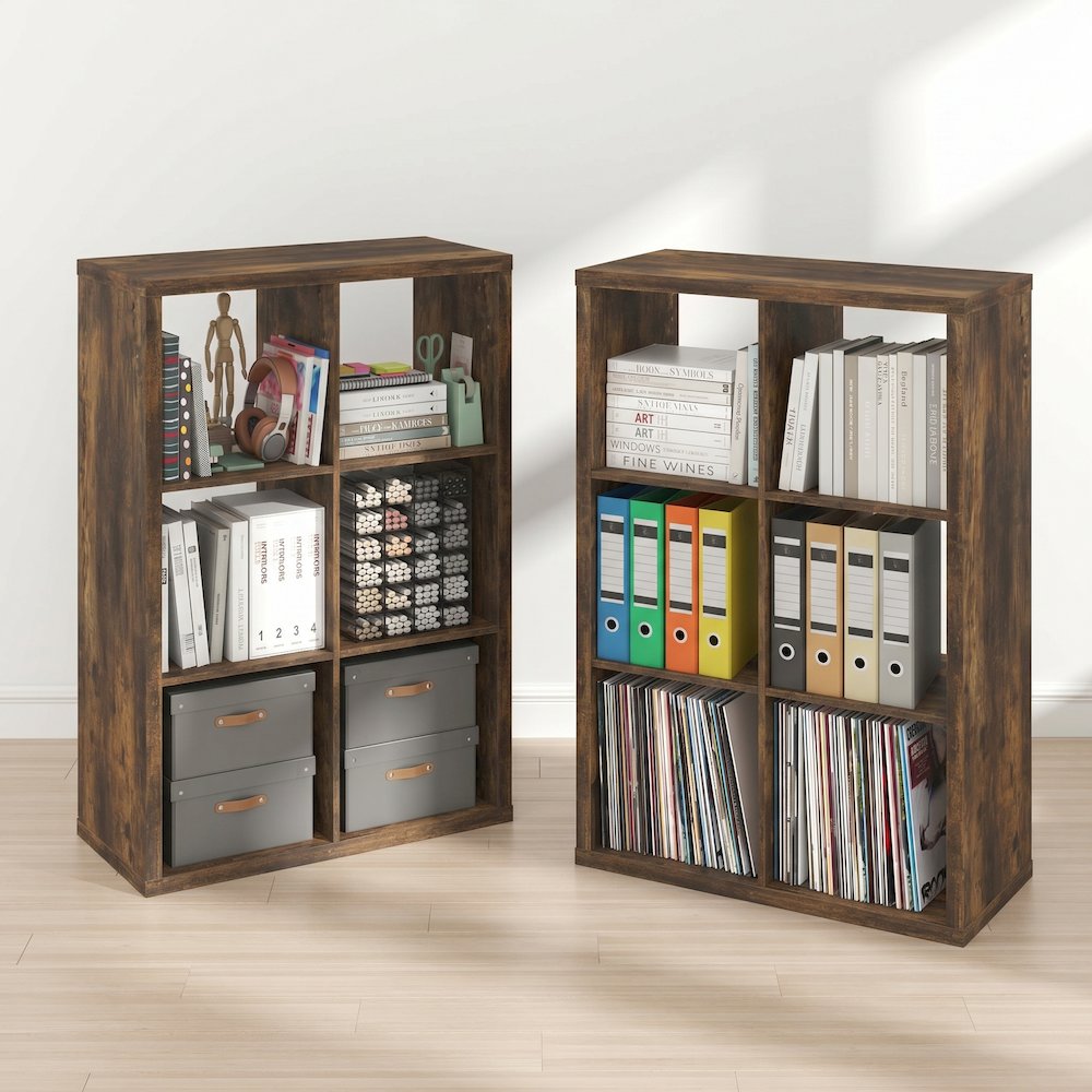 CUBICLE Set of 2, 6-Cube Bookshelf, Reversible, 14.6x43.8x30, Amber Pine. Picture 2