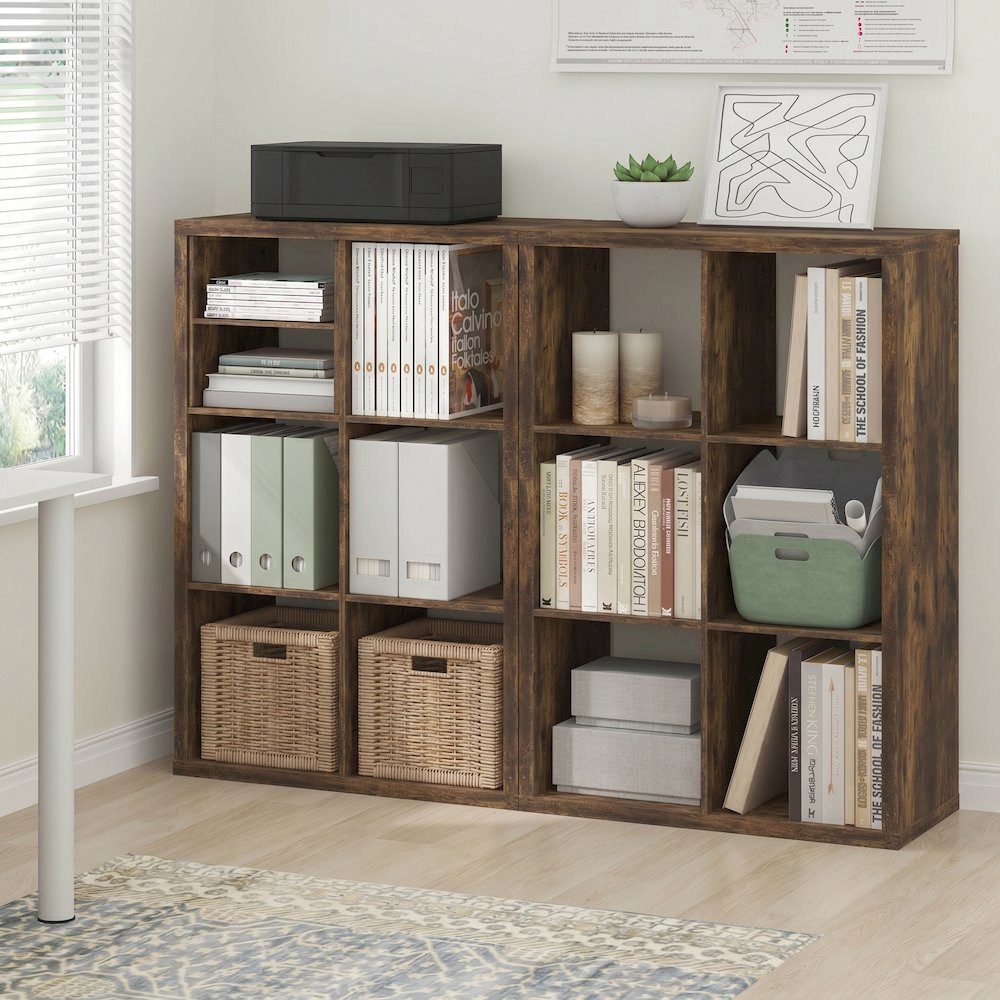 CUBICLE Set of 2, 6-Cube Bookshelf, Reversible, 14.6x43.8x30, Amber Pine. Picture 3