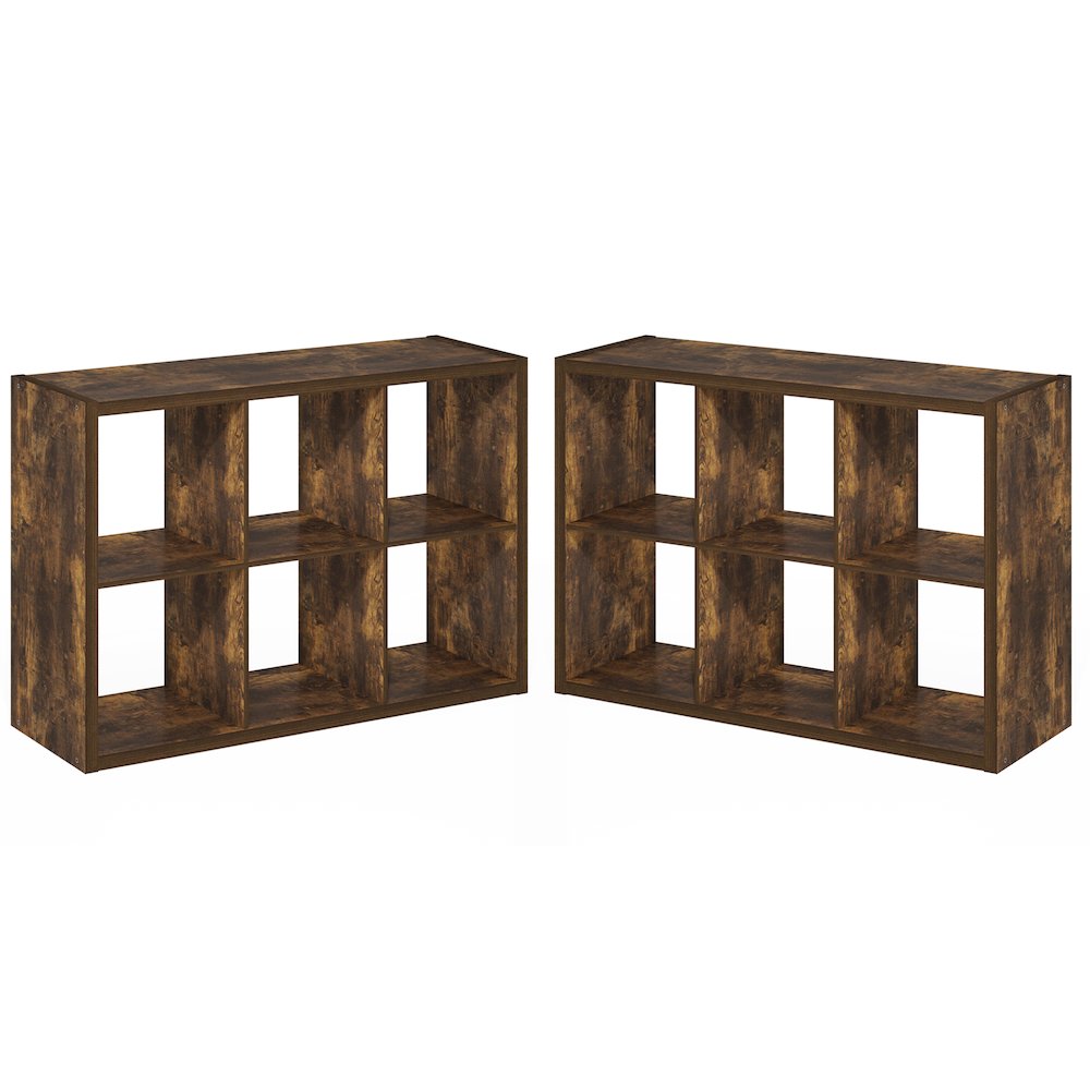 CUBICLE Set of 2, 6-Cube Bookshelf, Reversible, 14.6x43.8x30, Amber Pine. Picture 1