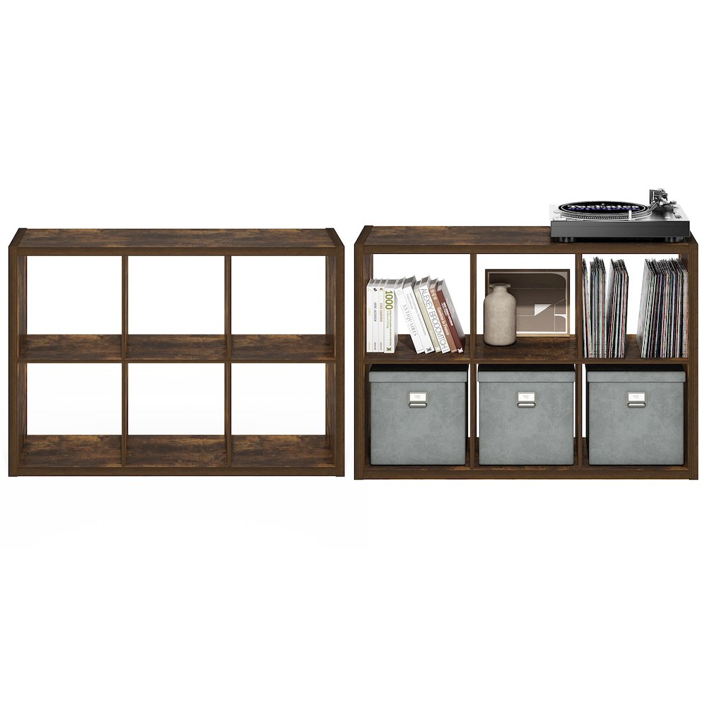 CUBICLE Set of 2, 6-Cube Bookshelf, Reversible, 14.6x43.8x30, Amber Pine. Picture 5