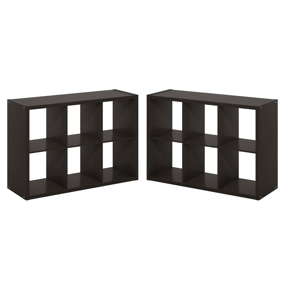 CUBICLE Set of 2, 6-Cube Bookshelf, Reversible, 14.6x43.8x30, Black Dark Oak. Picture 1