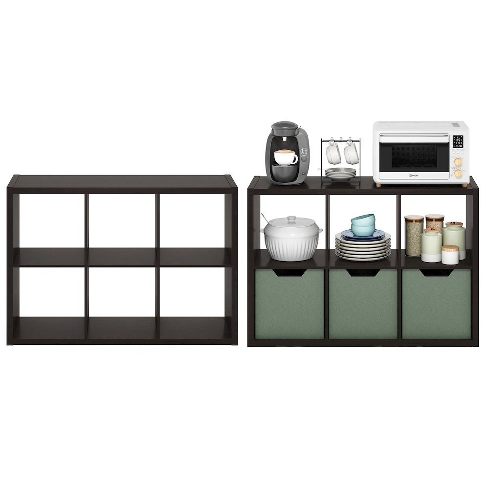 CUBICLE Set of 2, 6-Cube Bookshelf, Reversible, 14.6x43.8x30, Black Dark Oak. Picture 5
