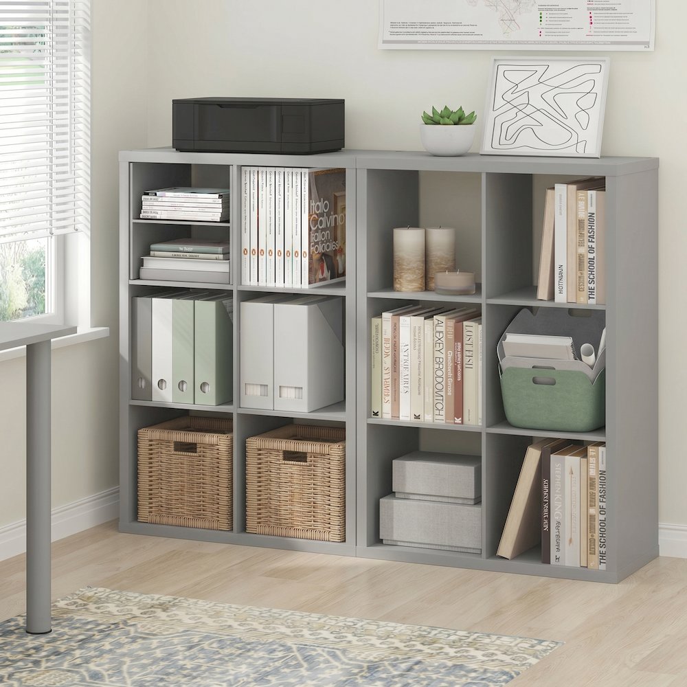 CUBICLE Set of 2, 6-Cube Bookshelf, Reversible, 14.6x43.8x30, Light Grey. Picture 3