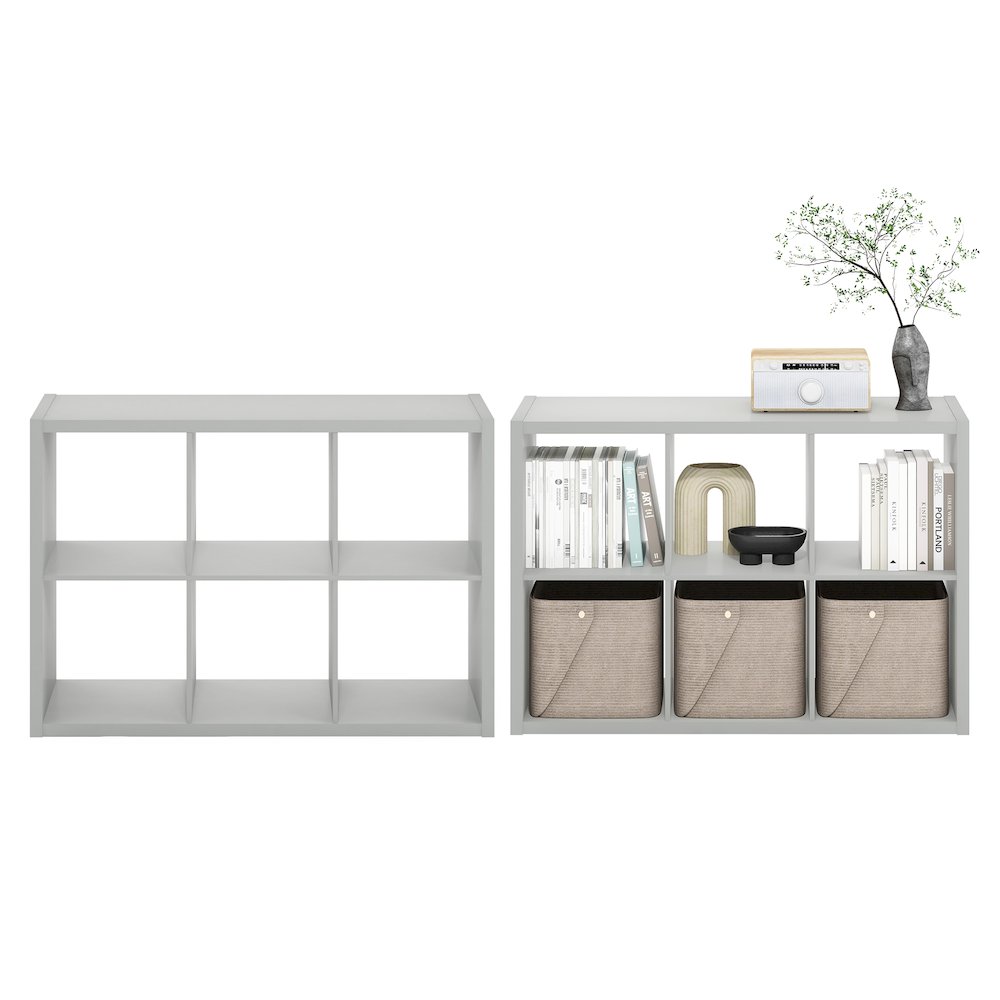CUBICLE Set of 2, 6-Cube Bookshelf, Reversible, 14.6x43.8x30, Light Grey. Picture 5