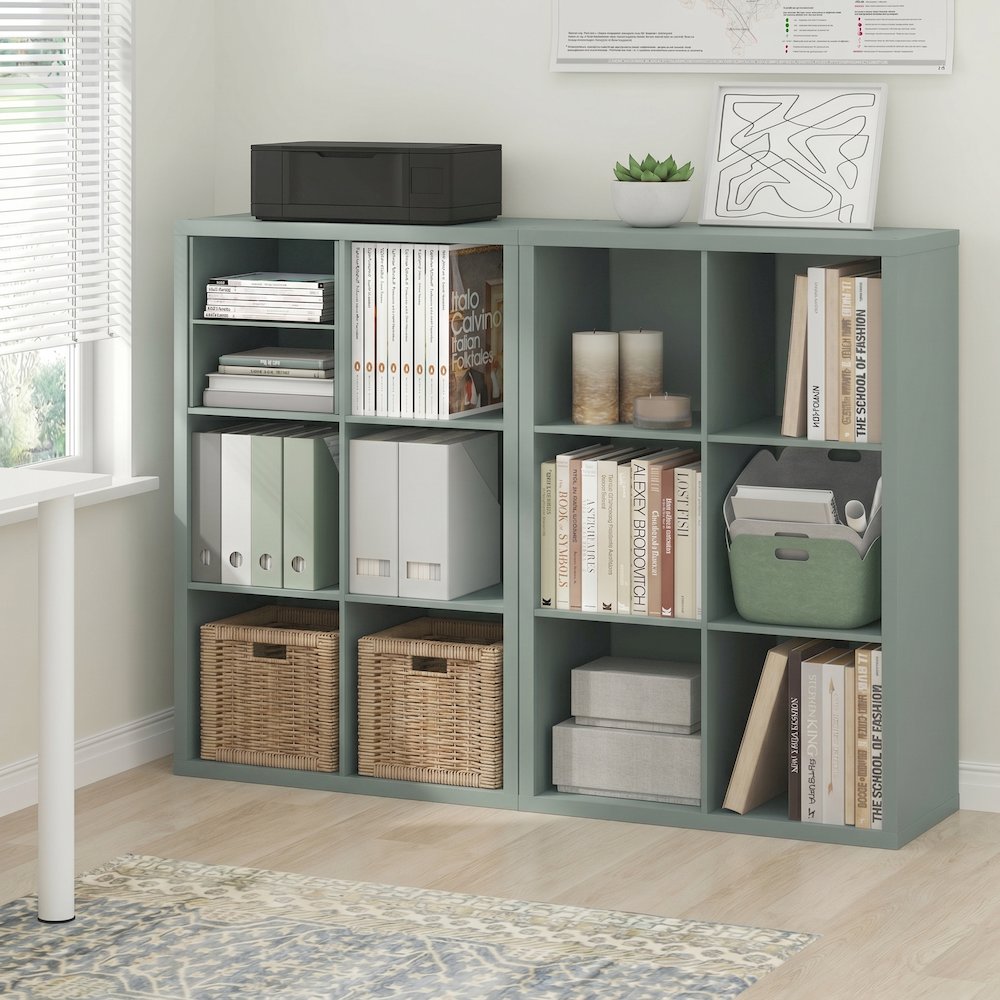 CUBICLE Set of 2, 6-Cube Bookshelf, Reversible, 14.6x43.8x30, Sage Green. Picture 3