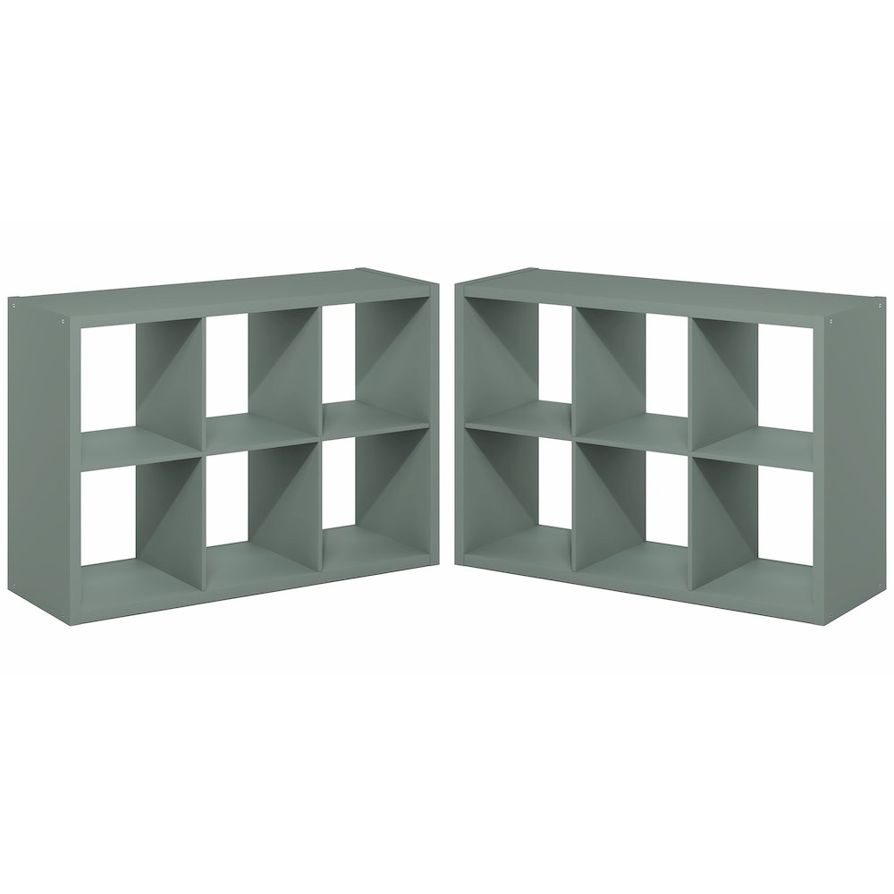 CUBICLE Set of 2, 6-Cube Bookshelf, Reversible, 14.6x43.8x30, Sage Green. Picture 1