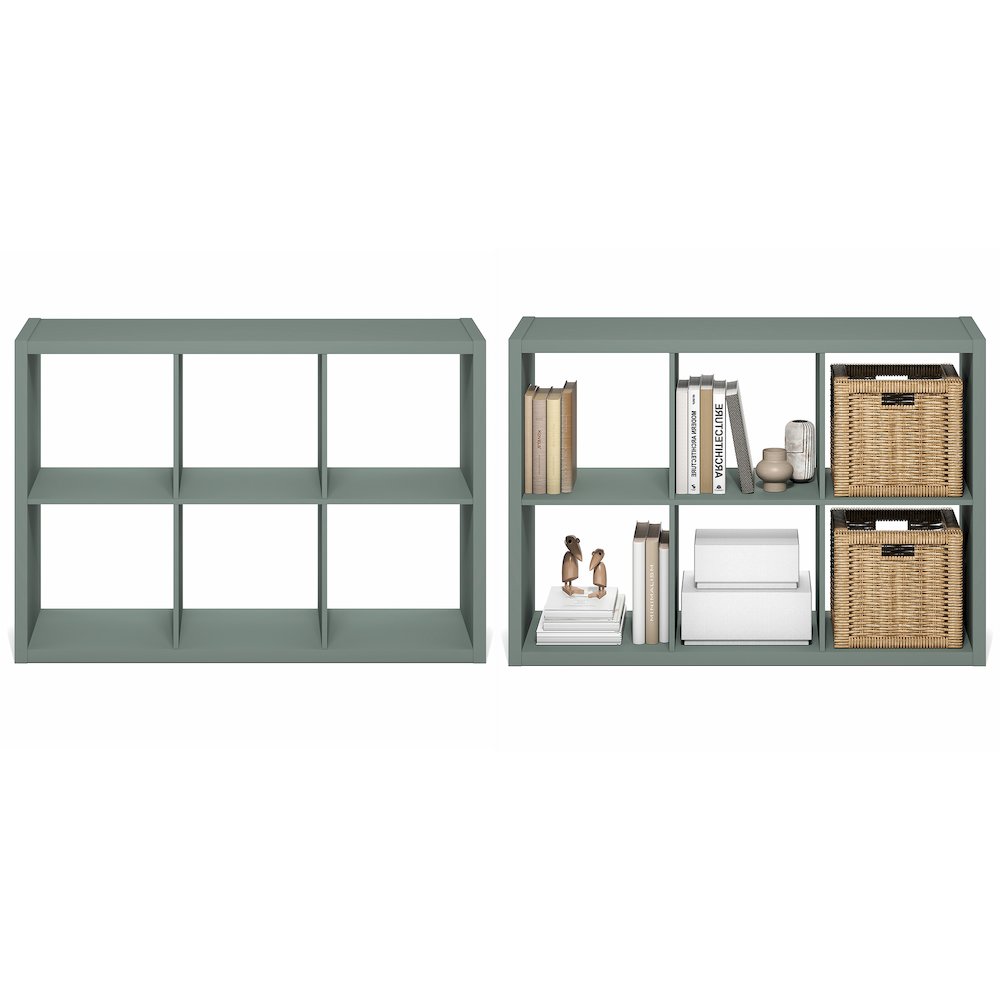 CUBICLE Set of 2, 6-Cube Bookshelf, Reversible, 14.6x43.8x30, Sage Green. Picture 5