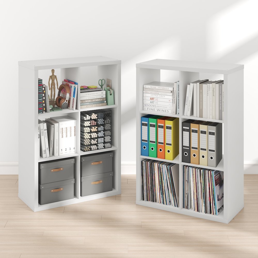 CUBICLE Set of 2, 6-Cube Bookshelf, Reversible, 14.6x43.8x30, White. Picture 2
