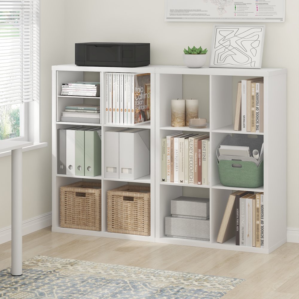 CUBICLE Set of 2, 6-Cube Bookshelf, Reversible, 14.6x43.8x30, White. Picture 3
