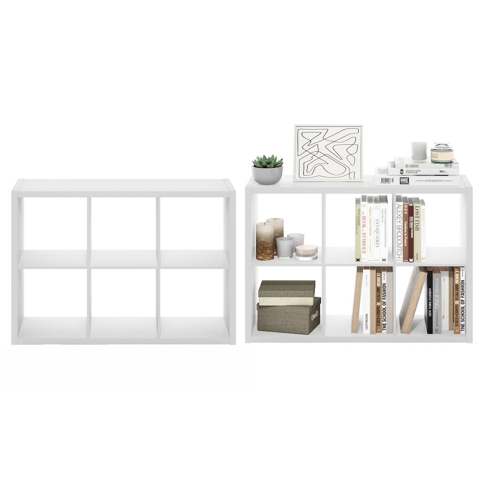 CUBICLE Set of 2, 6-Cube Bookshelf, Reversible, 14.6x43.8x30, White. Picture 5
