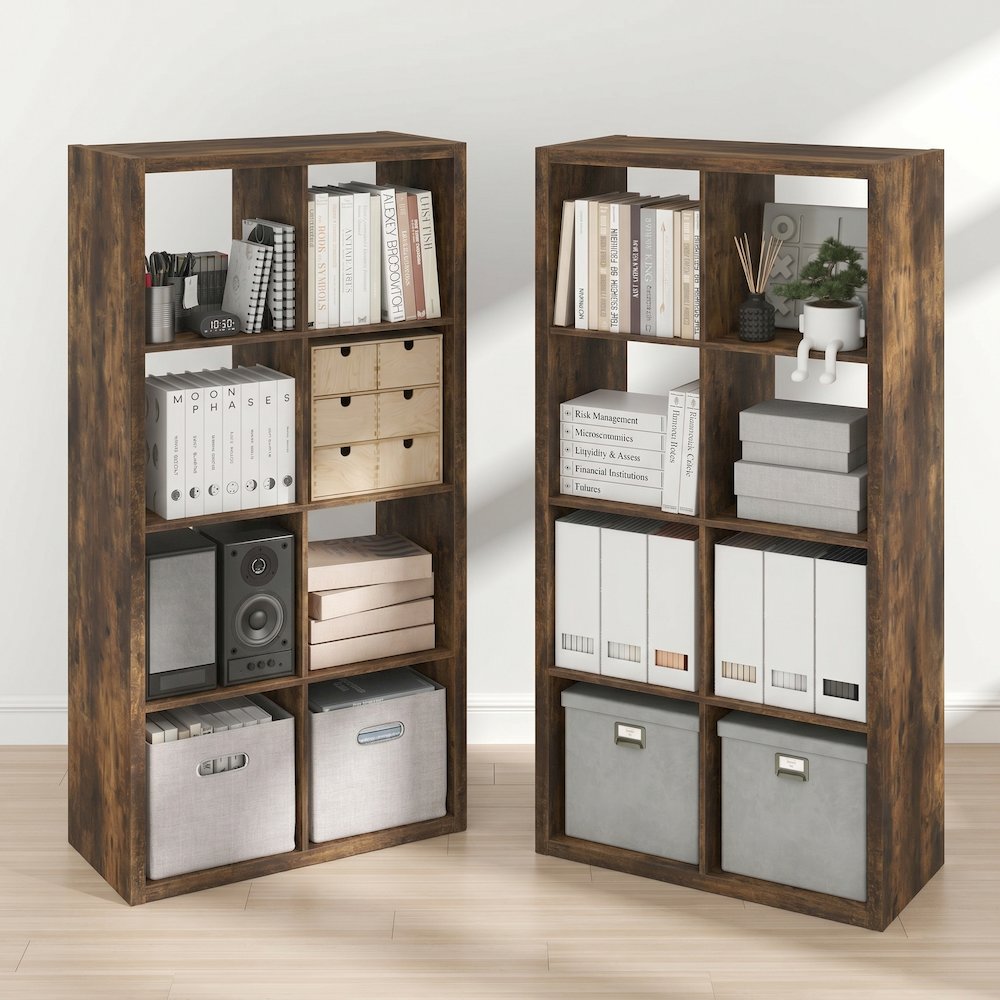 CUBICLE Set of 2, 8-Cube Bookshelf, Reversible, 14.6x30x57.9, Amber Pine. Picture 2