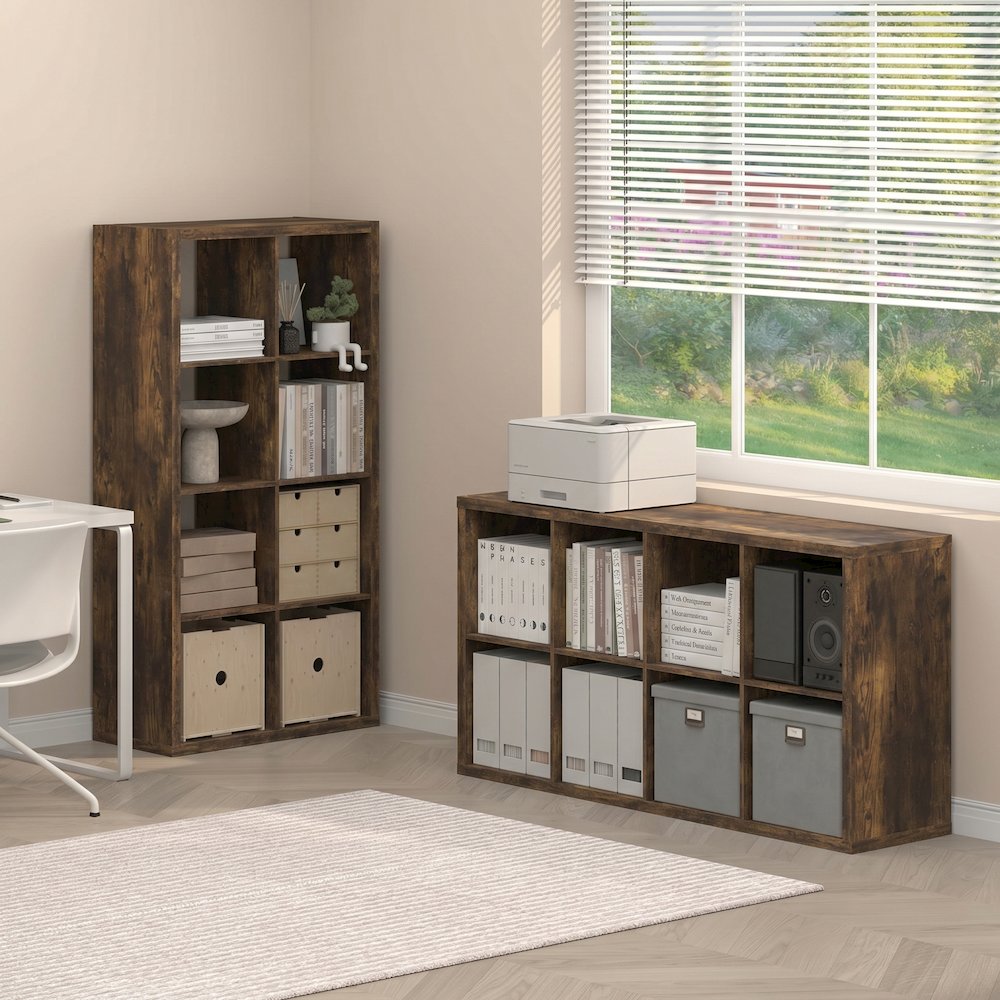 CUBICLE Set of 2, 8-Cube Bookshelf, Reversible, 14.6x30x57.9, Amber Pine. Picture 3