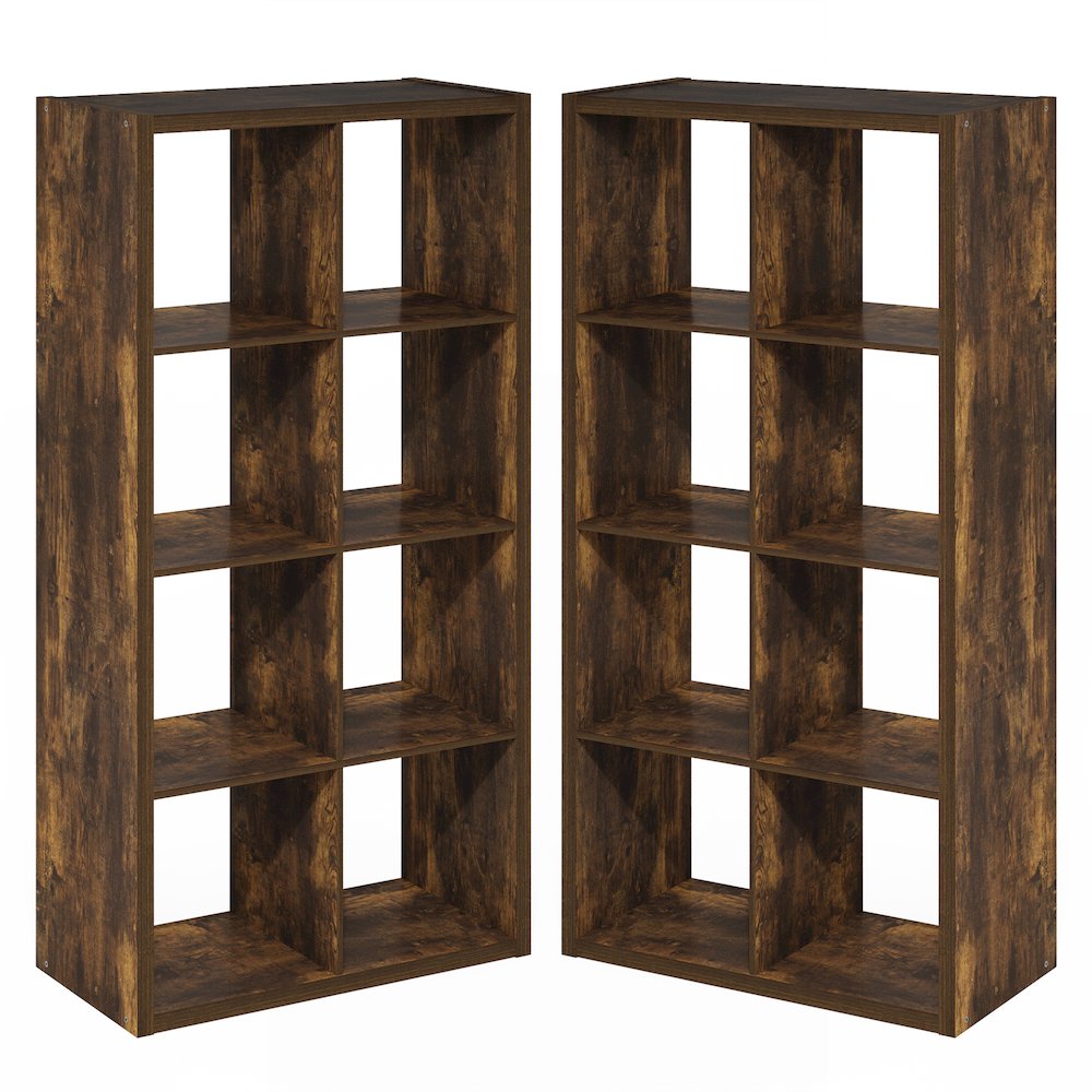 CUBICLE Set of 2, 8-Cube Bookshelf, Reversible, 14.6x30x57.9, Amber Pine. Picture 1