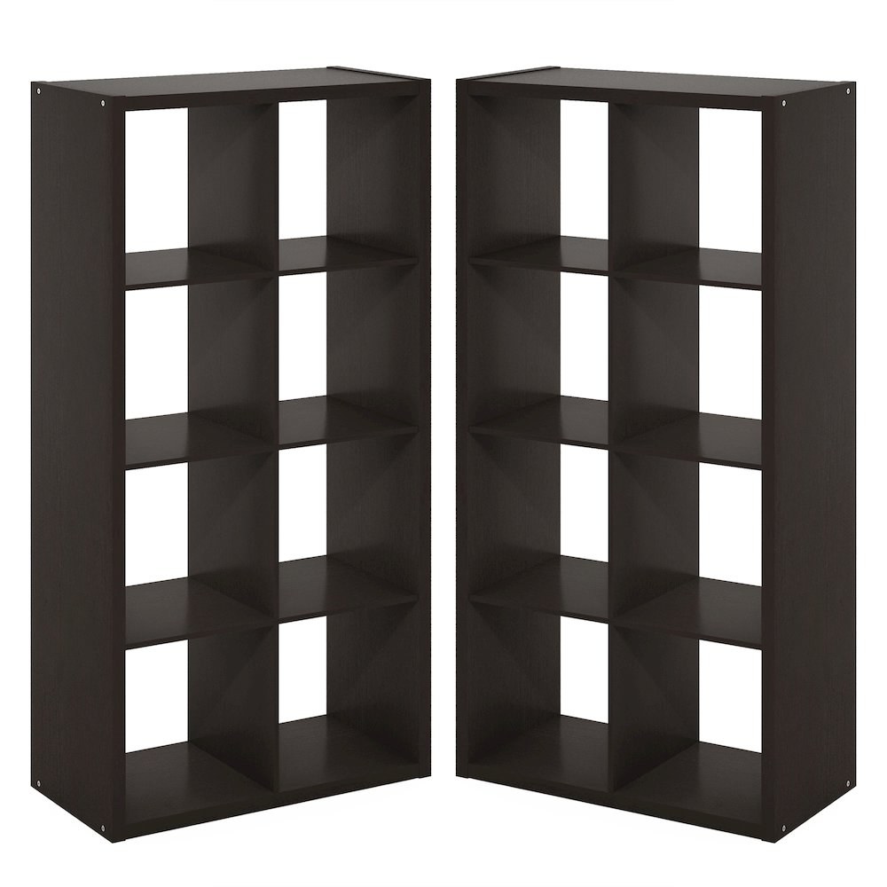 CUBICLE Set of 2, 8-Cube Bookshelf, Reversible, 14.6x30x57.9, Black Dark Oak. Picture 1
