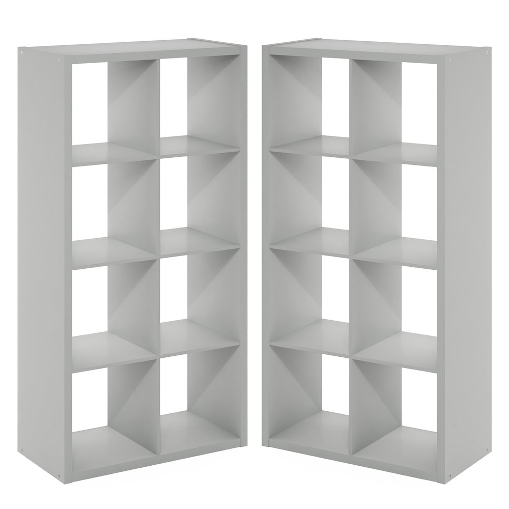 CUBICLE Set of 2, 8-Cube Bookshelf, Reversible, 14.6x30x57.9, Light Grey. Picture 1