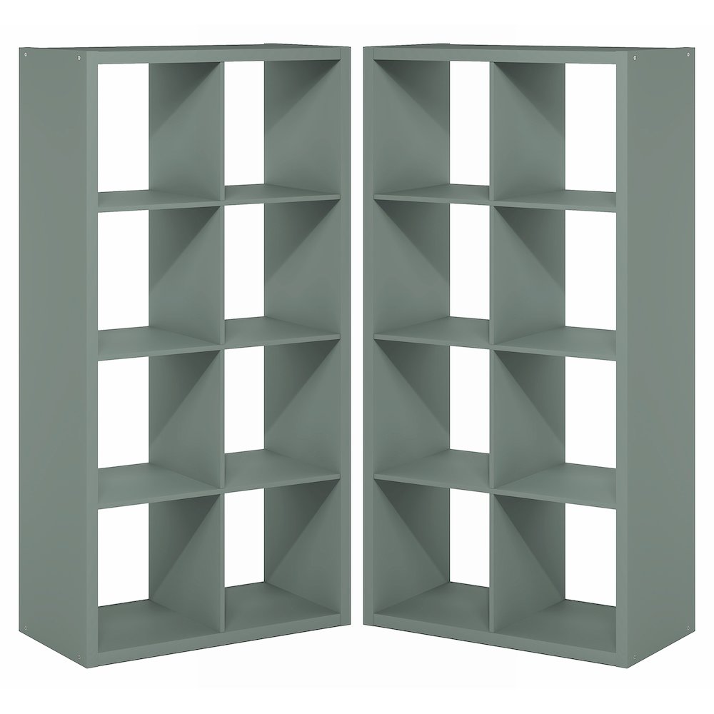 CUBICLE Set of 2, 8-Cube Bookshelf, Reversible, 14.6x30x57.9, Sage Green. Picture 1