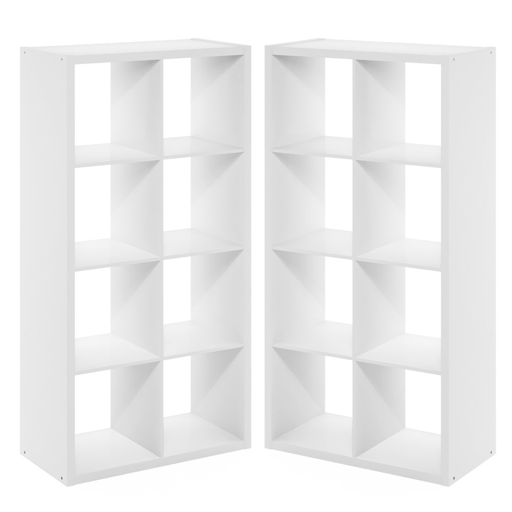 CUBICLE Set of 2, 8-Cube Bookshelf, Reversible, 14.6x30x57.9, White. Picture 1