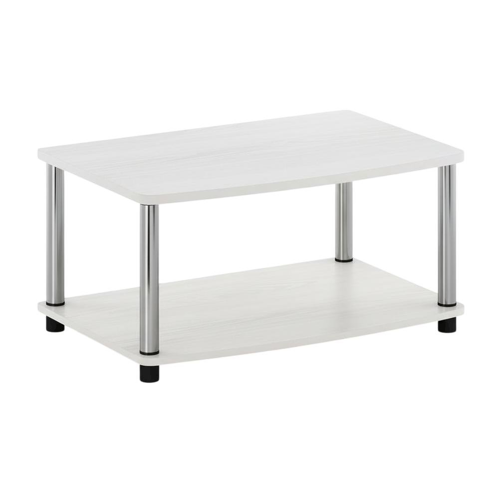 White Oak, Chrome TV Stand, Elevated 2-Tier Design, Wooden Construction. Picture 1